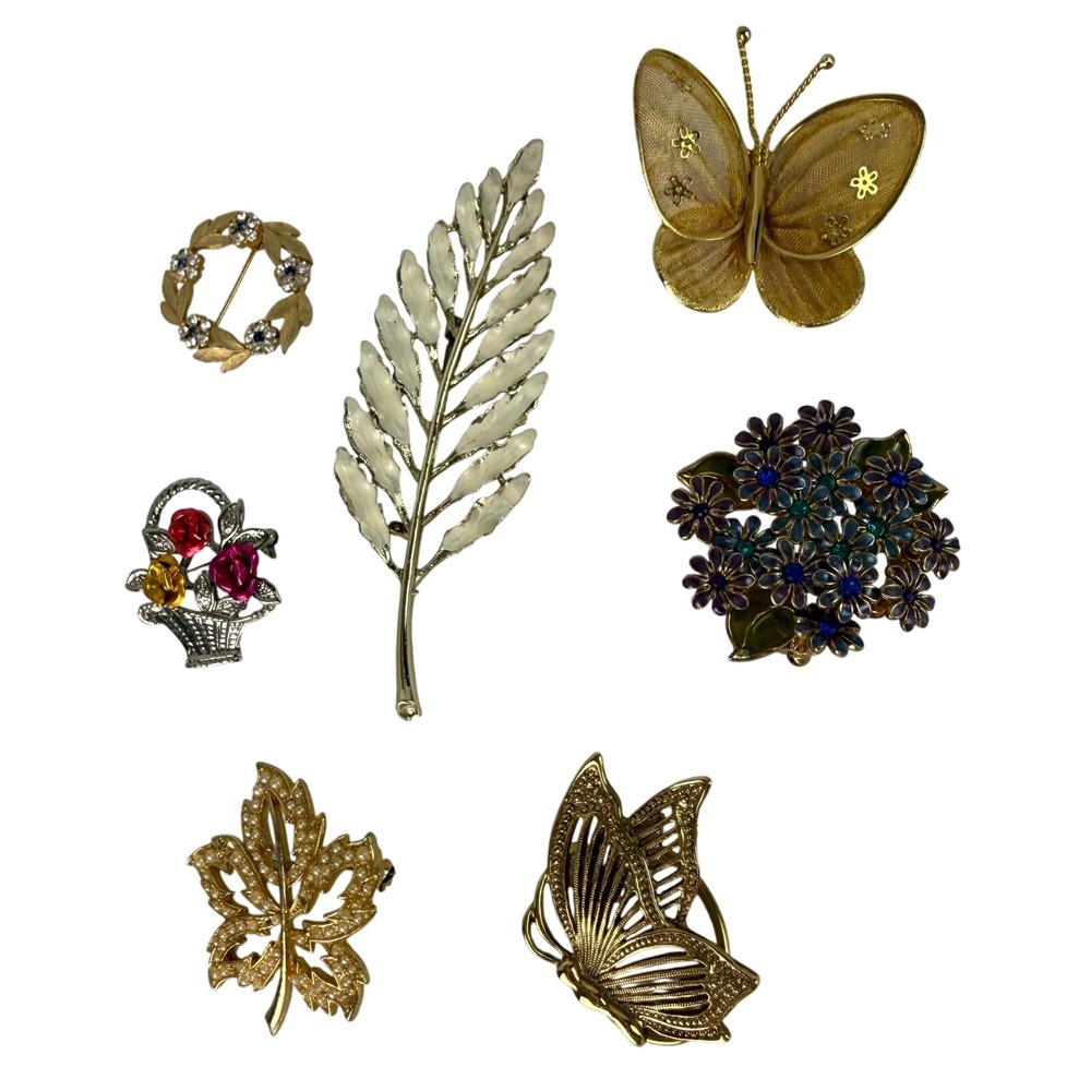 Vtg Brooches/Pins Lot of 7 Unsigned‎ Silver/Gold Tone Mixed/Multicolored
